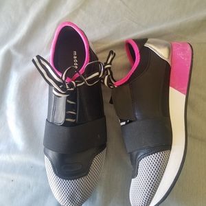 Black and White, Pink Trimmed Tennis Shoes